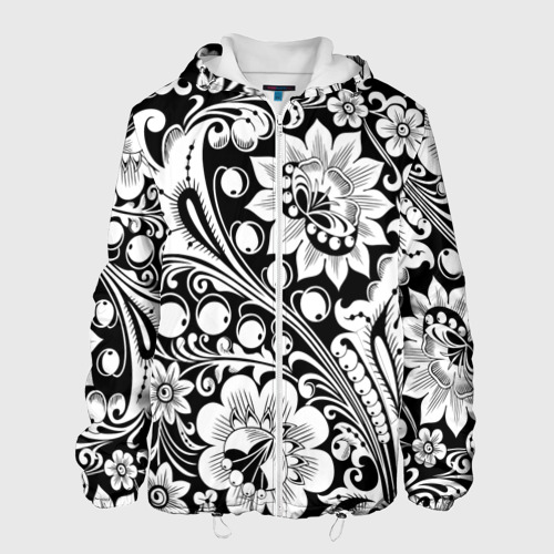 Мужская куртка 3D Хохлома черно-белая роспись, цвет 3D печать