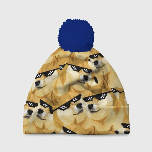 Шапка 3D c помпоном Doge мем в deal with it очках