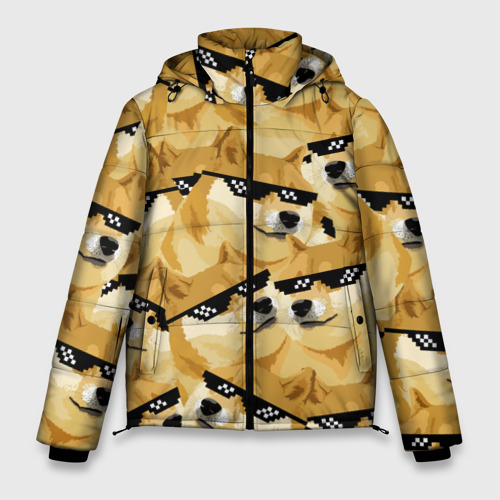 Мужская зимняя куртка 3D с принтом Doge мем в deal with it очках, вид спереди #2