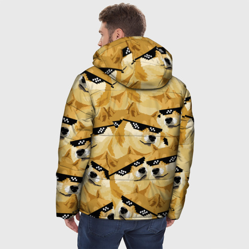 Мужская зимняя куртка 3D с принтом Doge мем в deal with it очках, вид сзади #2