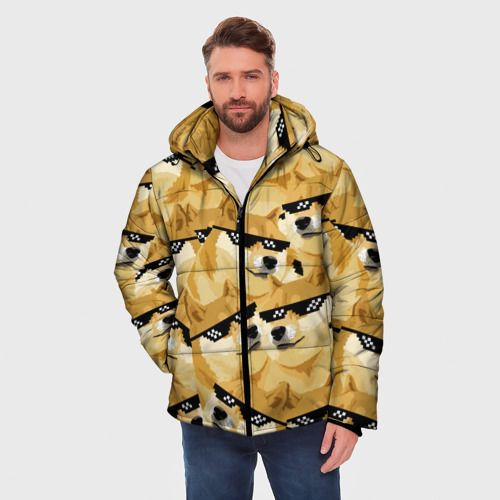 Мужская зимняя куртка 3D с принтом Doge мем в deal with it очках, фото на моделе #1