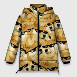 Женская зимняя куртка Oversize Doge мем в deal with it очках