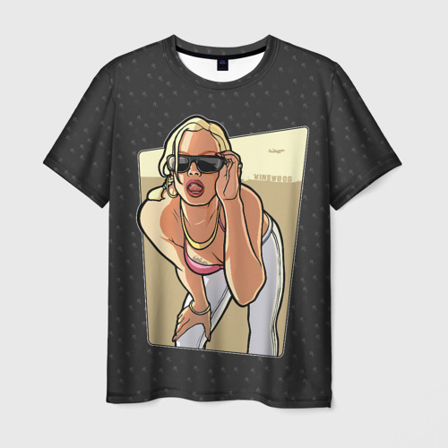 Мужская футболка с принтом GTA SA - Девушка в очках, вид спереди №1