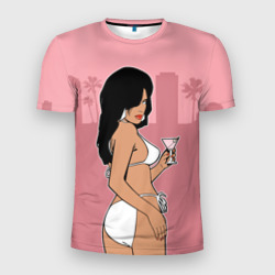 Мужская футболка 3D Slim GTA VC - Девушка с мартини