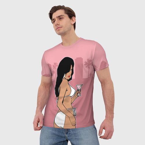 Мужская футболка 3D GTA VC - Девушка с мартини, цвет 3D печать - фото 3