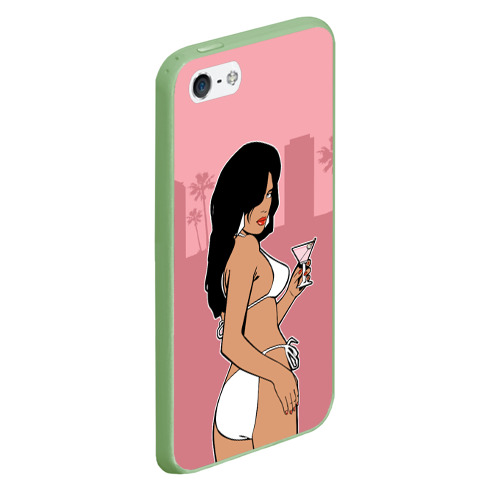 Чехол для iPhone 5/5S матовый GTA VC - Девушка с мартини, цвет салатовый - фото 3