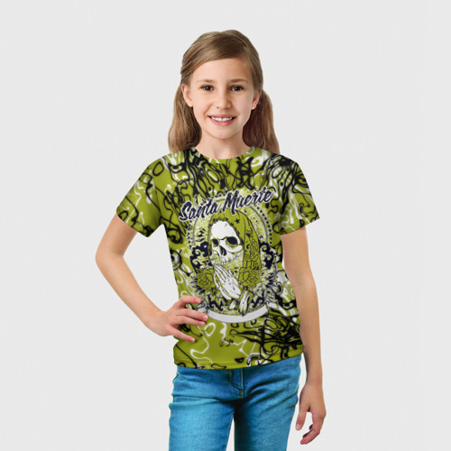 Детская футболка 3D с принтом Santa Muerte, вид сбоку #3