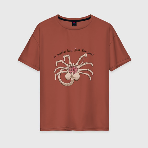 Женская футболка хлопок Oversize Facehugger, цвет кирпичный