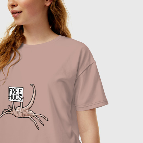 Женская футболка хлопок Oversize Free hugs, цвет пыльно-розовый - фото 3