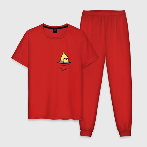Мужская пижама хлопок Попугай в кармане, цвет красный