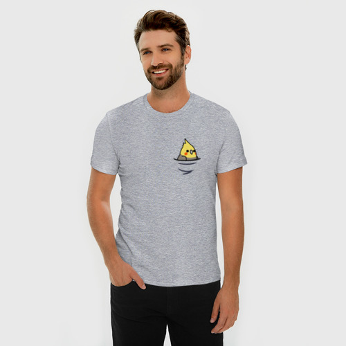 Мужская футболка хлопок Slim Попугай в кармане, цвет меланж - фото 3