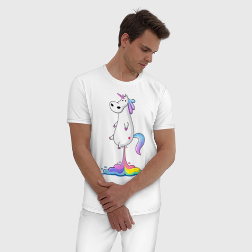 Мужская пижама хлопок Единорог радуга, цвет белый - фото 3