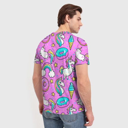 Мужская футболка 3D с принтом Котики и Единороги, вид сзади #2