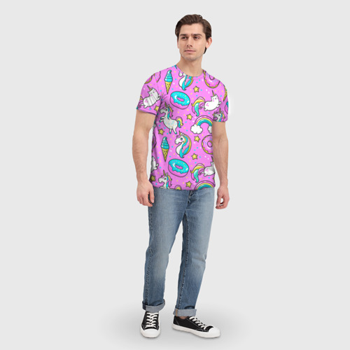 Мужская футболка 3D с принтом Котики и Единороги, вид сбоку #3