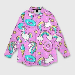 Женская рубашка oversize 3D Котики и Единороги