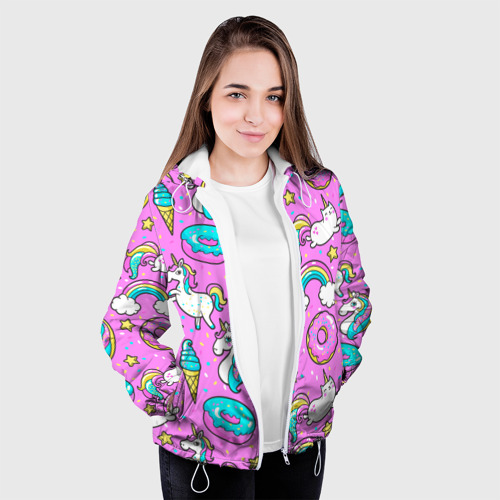 Женская куртка 3D Котики и Единороги, цвет белый - фото 4