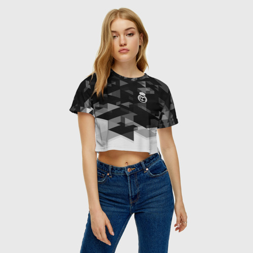 Женская футболка Crop-top 3D Real Madrid Geometry Sport, цвет 3D печать - фото 3