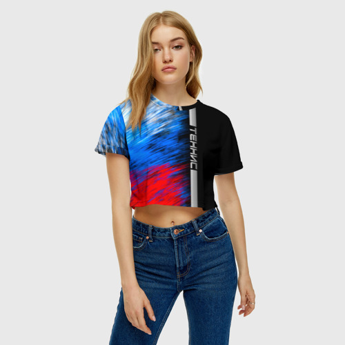 Женская футболка Crop-top 3D Теннис, цвет 3D печать - фото 3