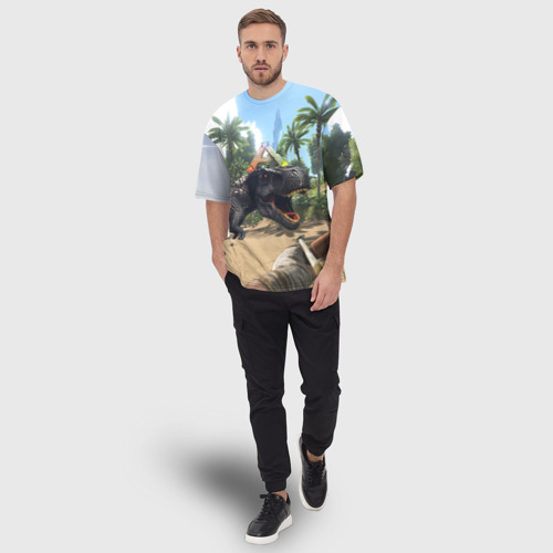 Мужская футболка oversize 3D Ark Survival Evolved - тиранозавр рычит, цвет 3D печать - фото 5