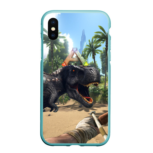 Чехол для iPhone XS Max матовый Ark Survival Evolved - тиранозавр рычит, цвет мятный