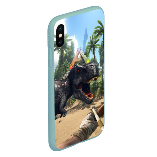 Чехол для iPhone XS Max матовый Ark Survival Evolved - тиранозавр рычит, цвет мятный - фото 3