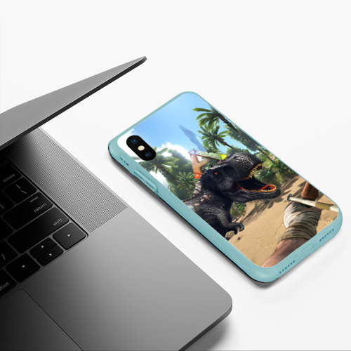 Чехол для iPhone XS Max матовый Ark Survival Evolved - тиранозавр рычит, цвет мятный - фото 5