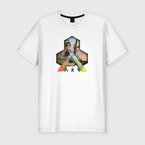 Мужская приталенная футболка из хлопка с принтом Ark Survival Evolved, вид спереди №1