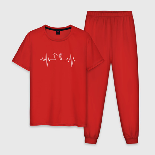 Мужская пижама хлопок с принтом HeartbeatCat, вид спереди #2