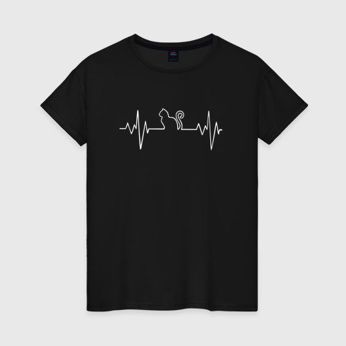 Женская футболка хлопок с принтом HeartbeatCat, вид спереди #2