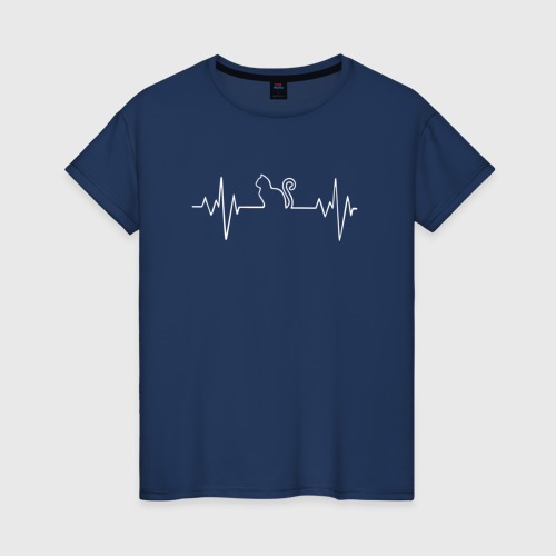 Светящаяся женская футболка с принтом HeartbeatCat, вид спереди №1