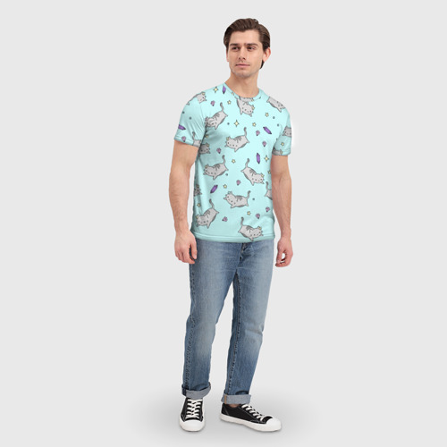 Мужская футболка 3D с принтом Кавайные котики, вид сбоку #3