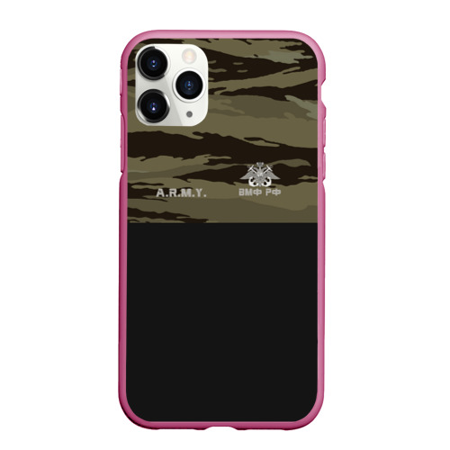 Чехол для iPhone 11 Pro Max матовый Камуфляж ВМФ РФ, цвет малиновый