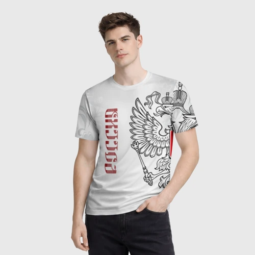 Мужская футболка 3D с принтом Россия, фото на моделе #1