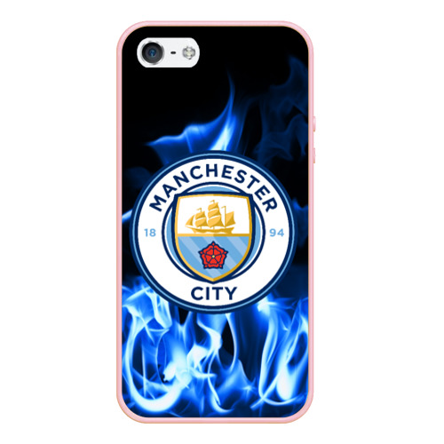 Чехол для iPhone 5/5S матовый Manchester city, цвет светло-розовый