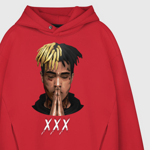 Мужское худи Oversize хлопок XXXTentacion 6, цвет красный - фото 4