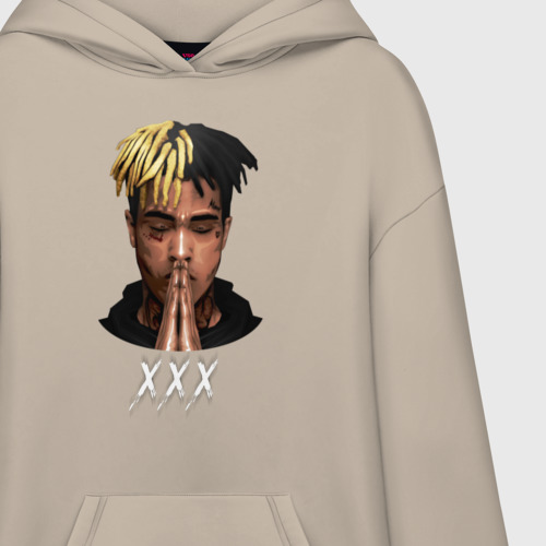 Худи SuperOversize хлопок XXXTentacion 6, цвет миндальный - фото 3