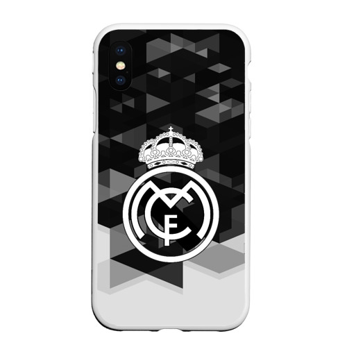 Чехол для iPhone XS Max матовый с принтом FC Real Madrid sport geometry, вид спереди #2