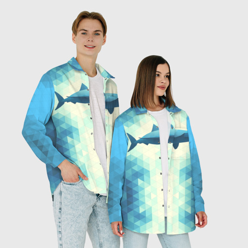 Женская рубашка oversize 3D Акула, цвет белый - фото 6