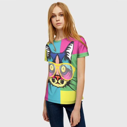 Женская футболка 3D Яркий Кот, цвет 3D печать - фото 3