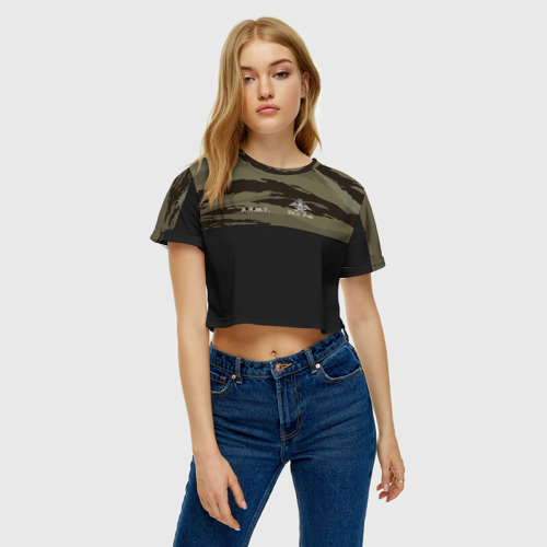 Женская футболка Crop-top 3D Камуфляж ВКС РФ - фото 4