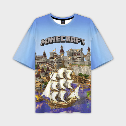 Мужская футболка oversize 3D Корабль и замок в Minecraft, цвет 3D печать