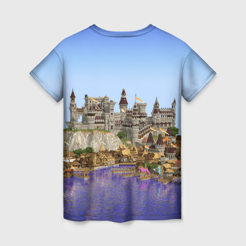 Женская футболка 3D с принтом Корабль и замок в манкрафт, вид сзади #1