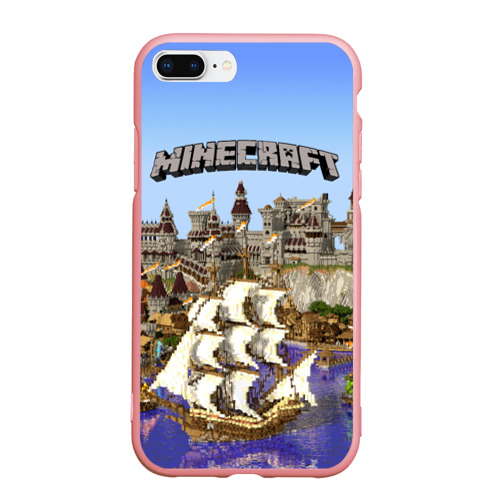 Чехол для iPhone 7Plus/8 Plus матовый Корабль и замок в Minecraft, цвет баблгам