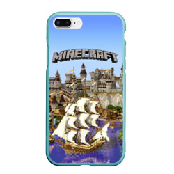 Чехол для iPhone 7Plus/8 Plus матовый Корабль и замок в Minecraft