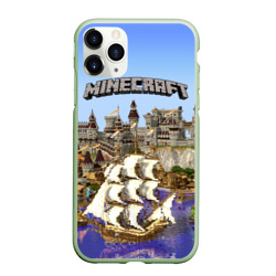 Чехол для iPhone 11 Pro матовый Корабль и замок в Minecraft