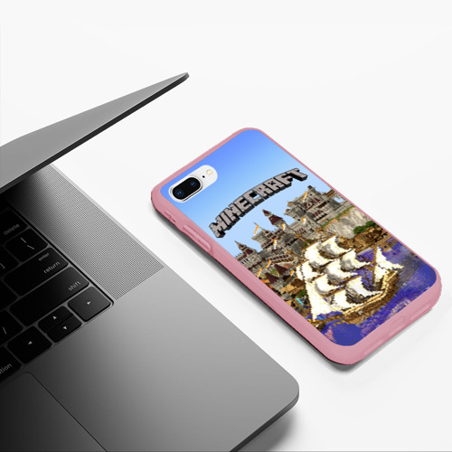 Чехол для iPhone 7Plus/8 Plus матовый Корабль и замок в Minecraft, цвет баблгам - фото 5