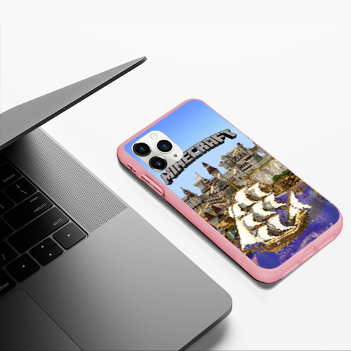 Чехол для iPhone 11 Pro Max матовый Корабль и замок в Minecraft, цвет баблгам - фото 5