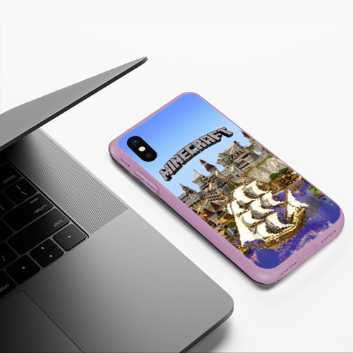 Чехол для iPhone XS Max матовый Корабль и замок в Minecraft, цвет сиреневый - фото 5