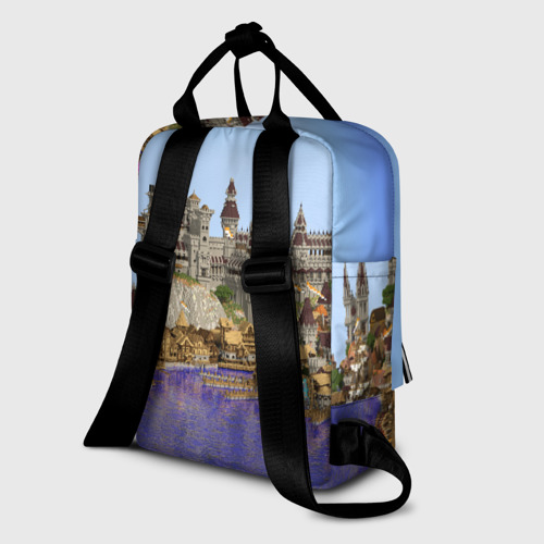 Женский рюкзак 3D с принтом Корабль и замок в манкрафт, вид сзади #1