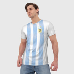 Футболка с принтом Сборная Аргентины для мужчины, вид на модели спереди №2. Цвет основы: белый